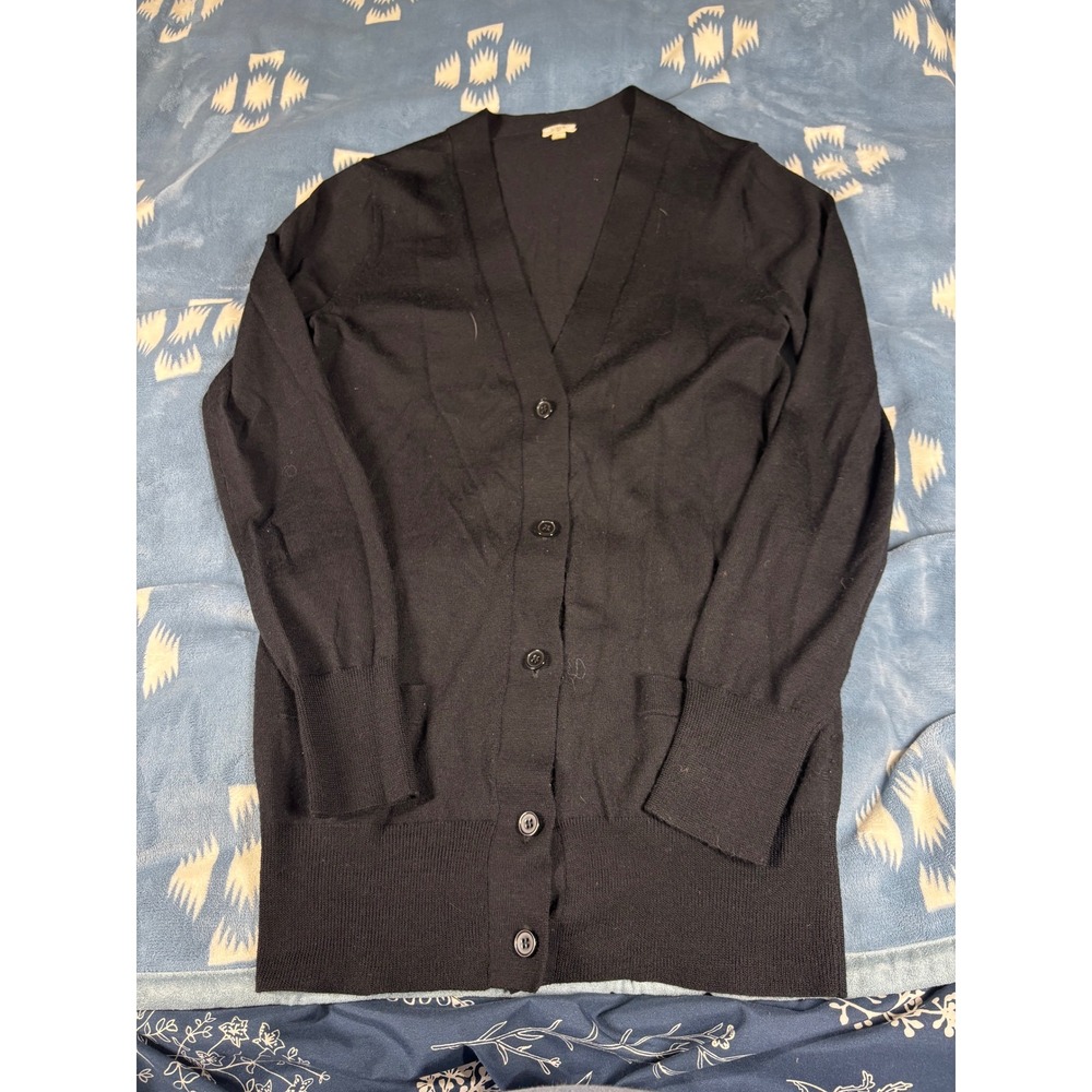 J.Crew Womens Small Black V-Neck Longline Button Front Cardigan Sweater Pockets